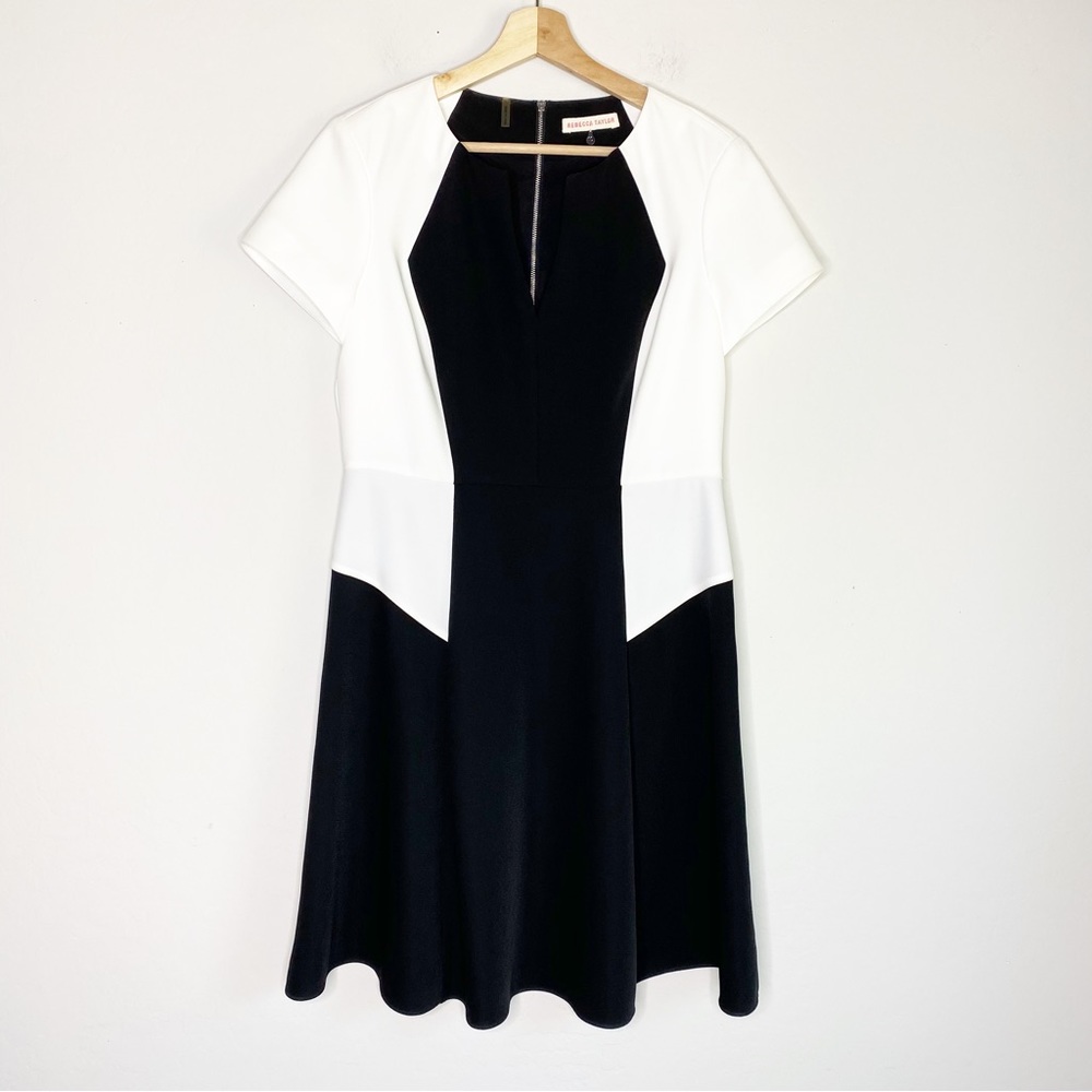 Rebecca Taylor Flutter Dress Midi Color Block Detail Black White Size 10